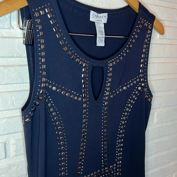 Carmen Marc Valvo Black Studded Mini Fitted Sheath Dress, Women’s Size Small - Picture 5 of 7